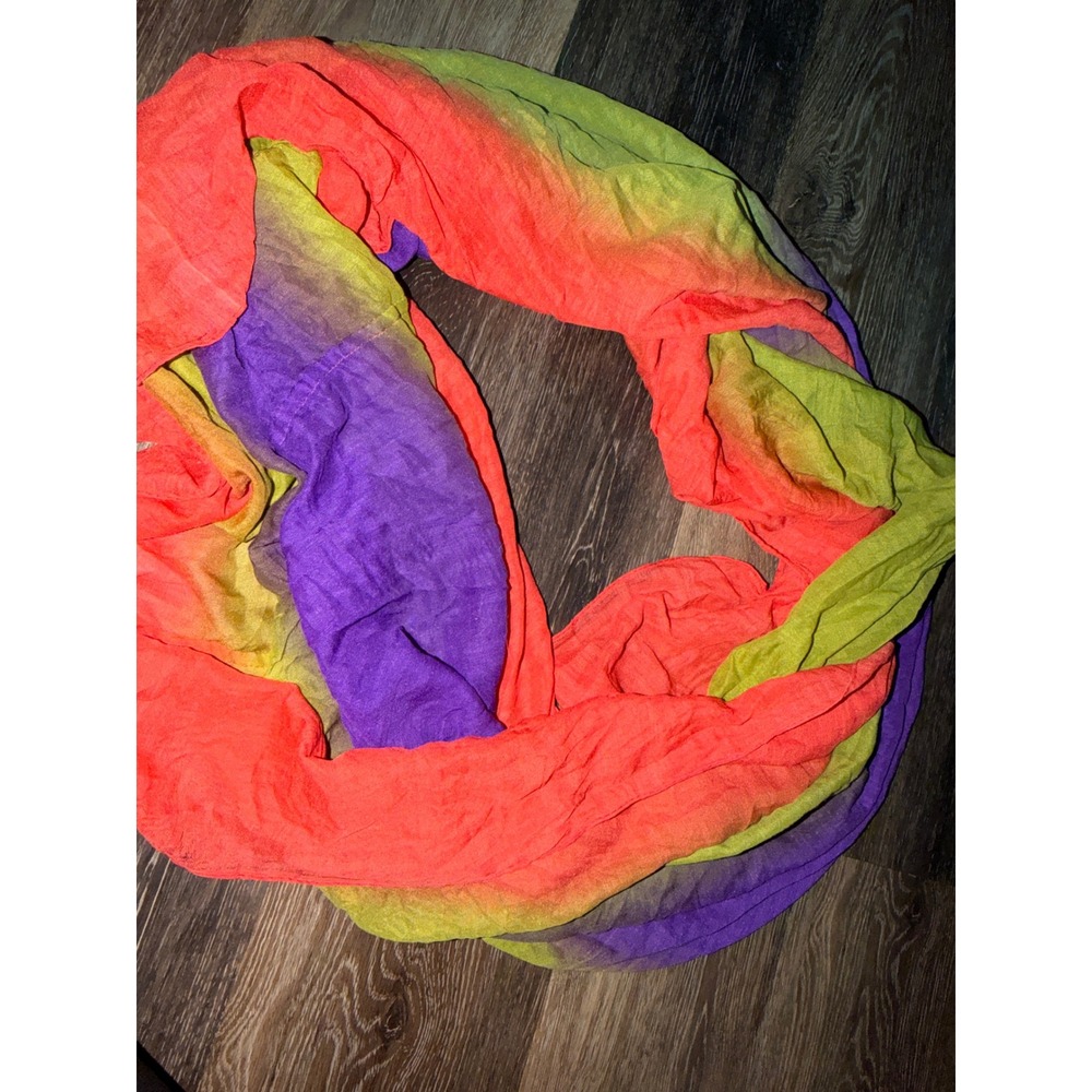 Rainbow Ombre Infinity‎ Scarf Neon Orange Green Purple Crinkle Gauze Loop Scarf